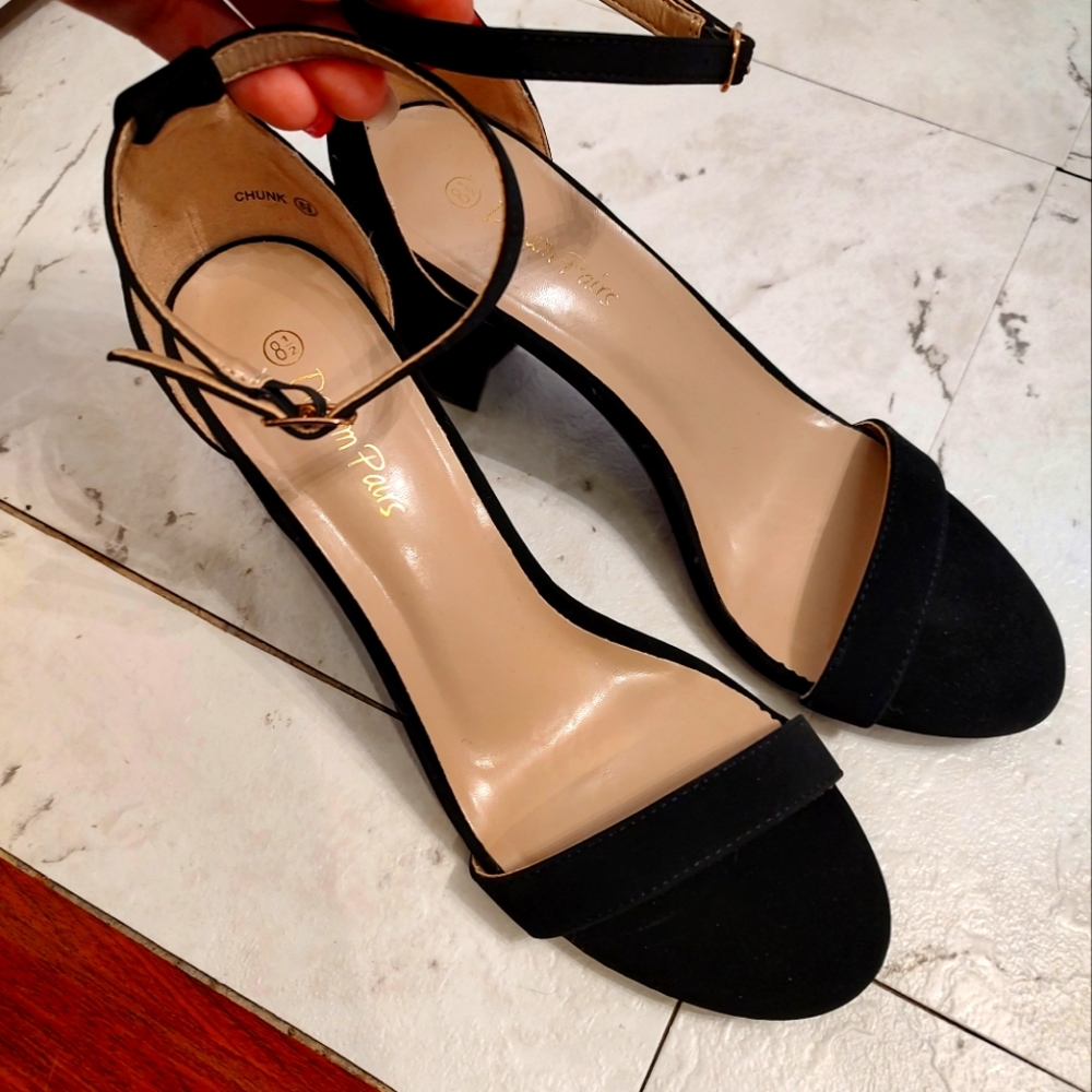 DREAM PAIRS Women's Open Toe Ankle Strap Low Block Chunky Heels